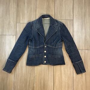 DKNY Jeans Denim Blazer Womens L Cropped Fitted Jacket Y2K
